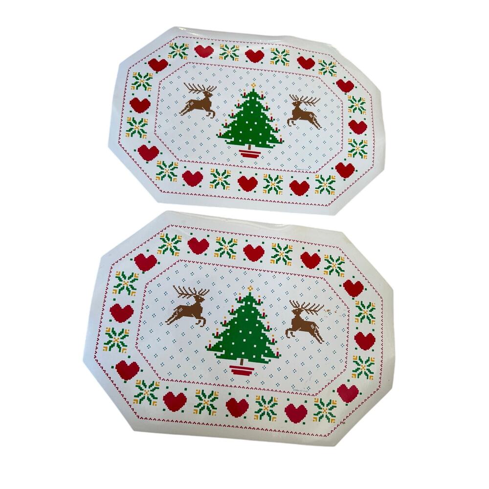 Vintage Christmas deer‎ and Christmas tree vinyl placemats